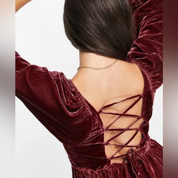 NWOT Free People Daphne velvet mini dress in wine - Picture 4 of 9